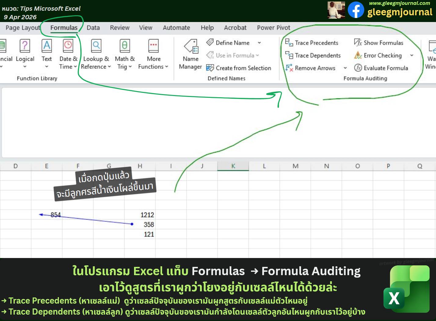 Excel Tips:  Formula Auditing ที่ช่วยบอกคุณว่าเซลล์นี้ผูกสูตรตรงไหนบ้าง