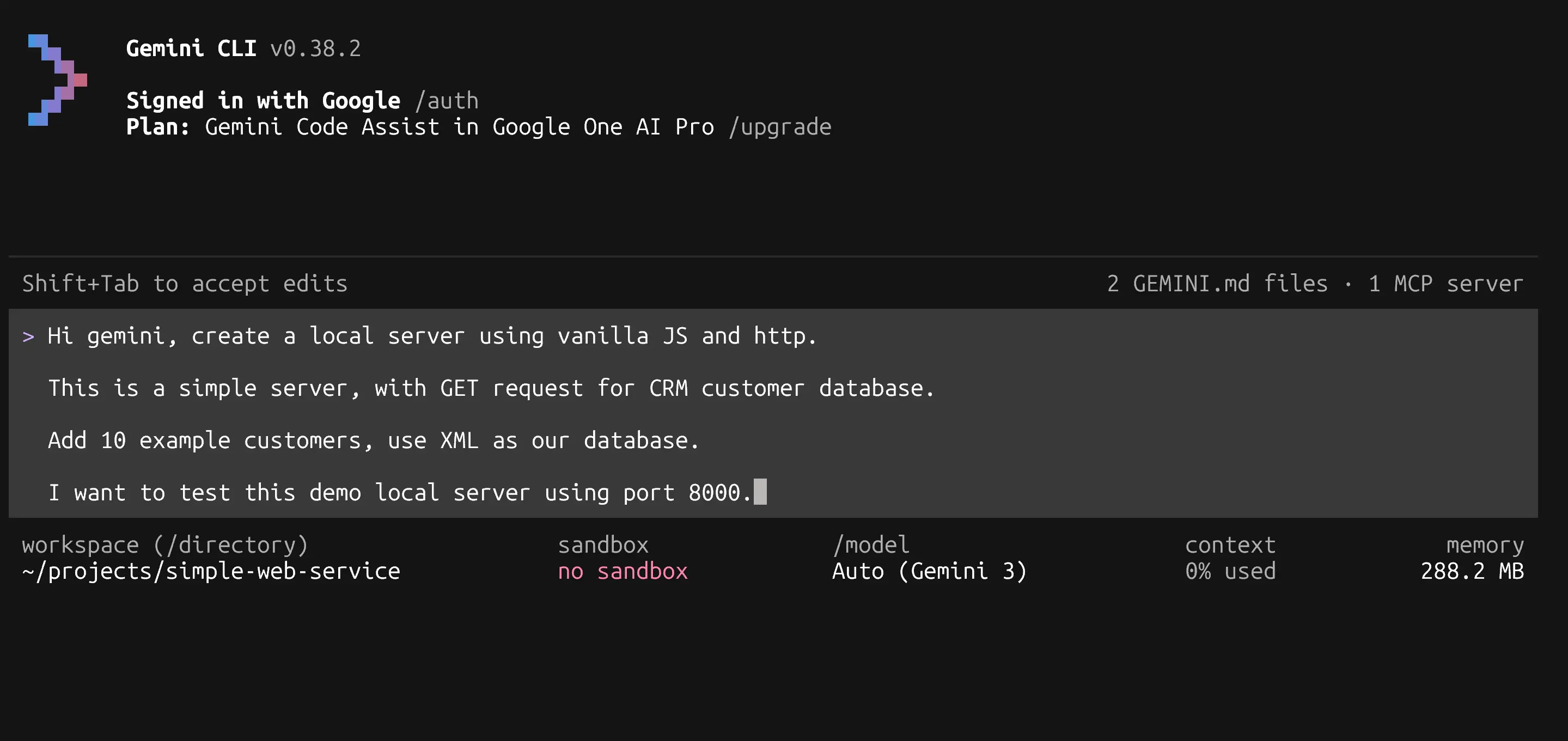 write prompt to create a local api server
