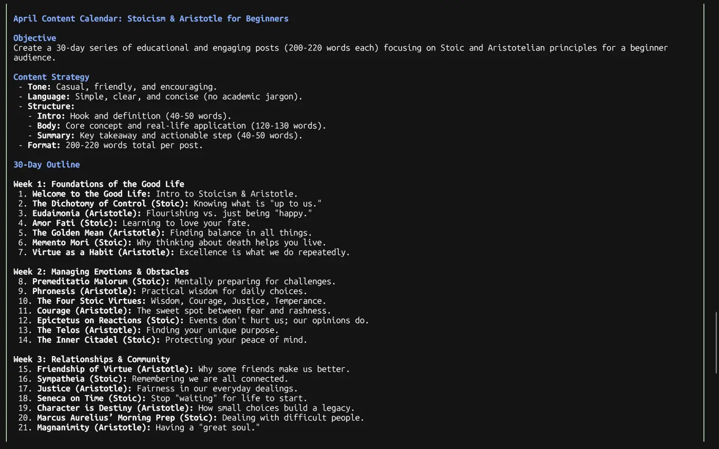 gemini plans to write 30 day posts