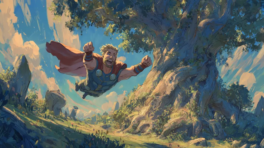 thor flying to the yggdrasil