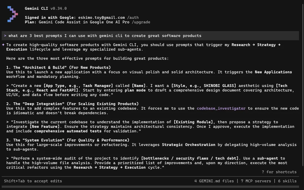 writing prompts with gemini cli